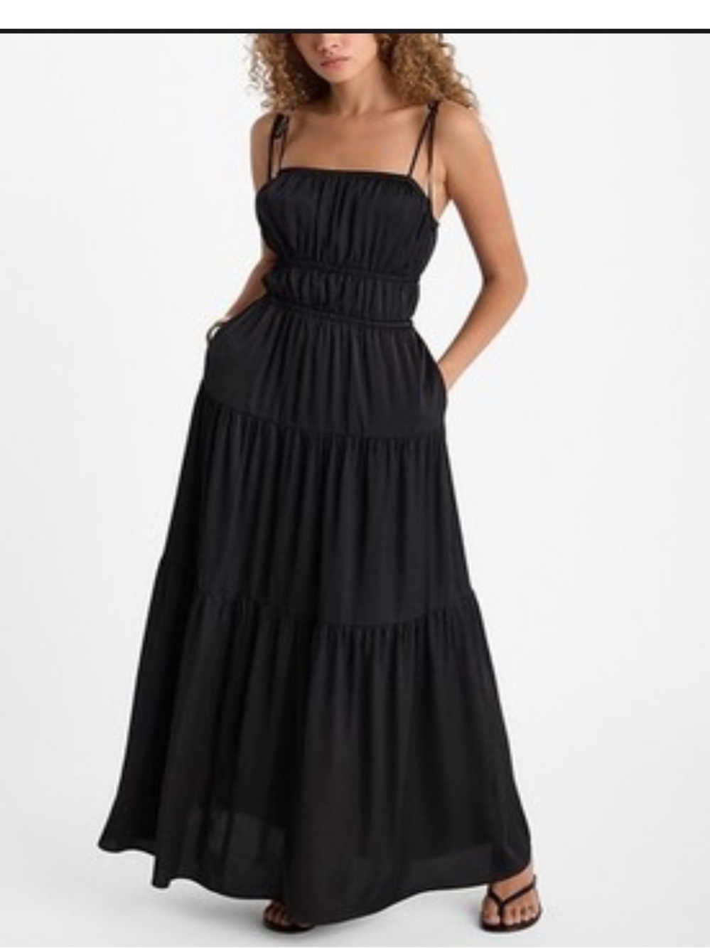 Express Black Tiered Maxi Dress with Spaghetti Straps